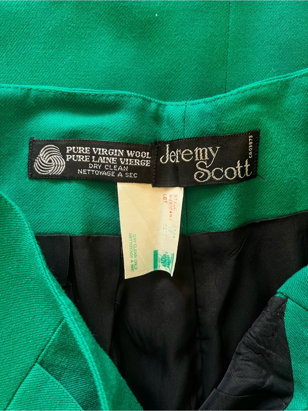 Jeremy Scott Emerald Green Wool Tailored Skirt Designer Power Dressing Sz 12